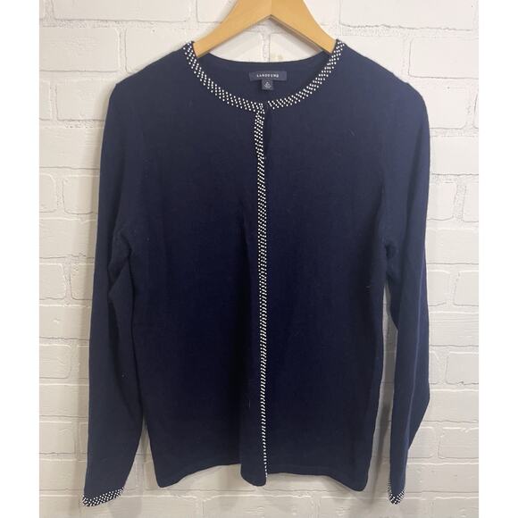 Lands End Sweater Womens Medium Blue 100% Cashmere Cardigan Speckle Sweater - Picture 9 of 11